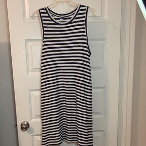 Old Navy Blue & White Striped Sleeveless T-shirt Midi Dress SZ XL Cotton Casual